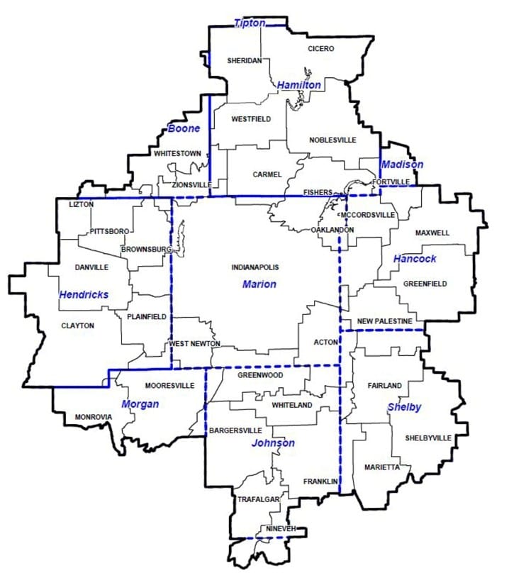317 Area Code map